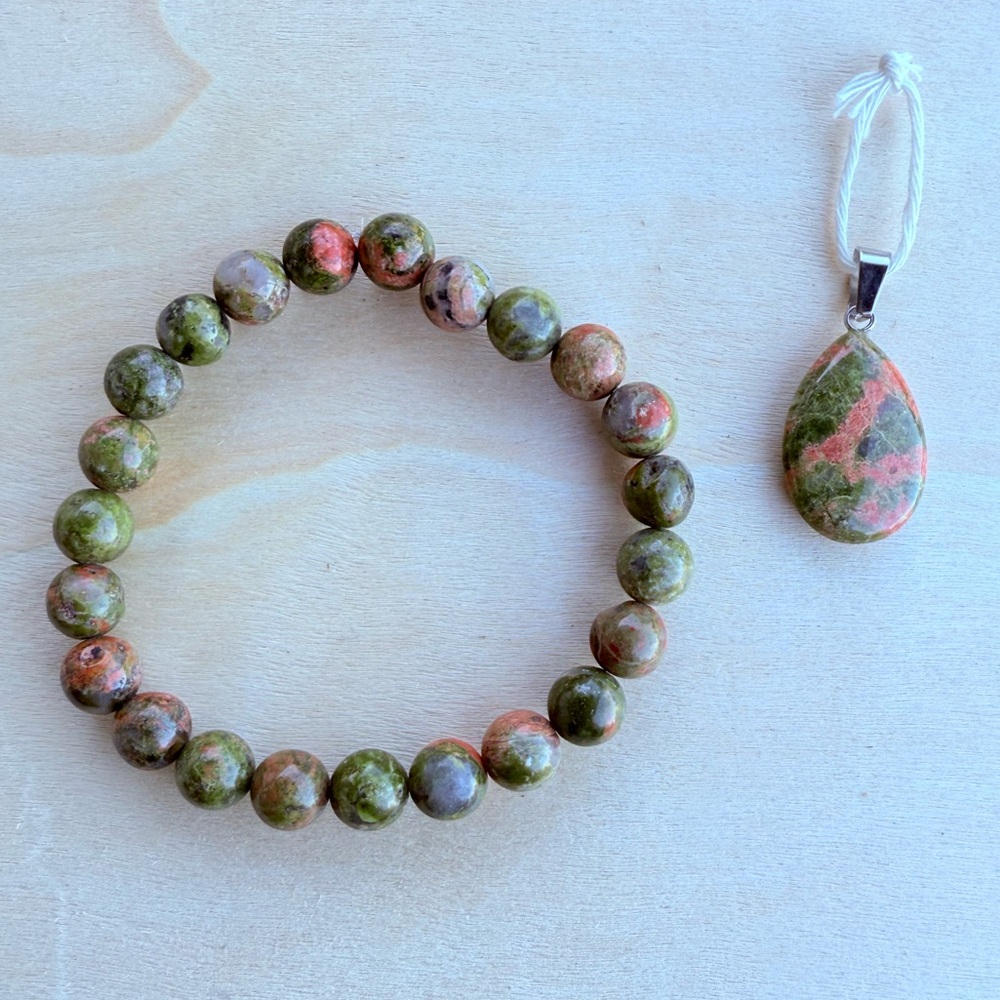 SOLD**Unakite Stone Pendant & Beaded Bracelet